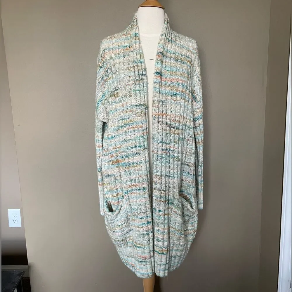 Anthropologie Space Dyed Longline Boho Cardigan Blue Green SZ M